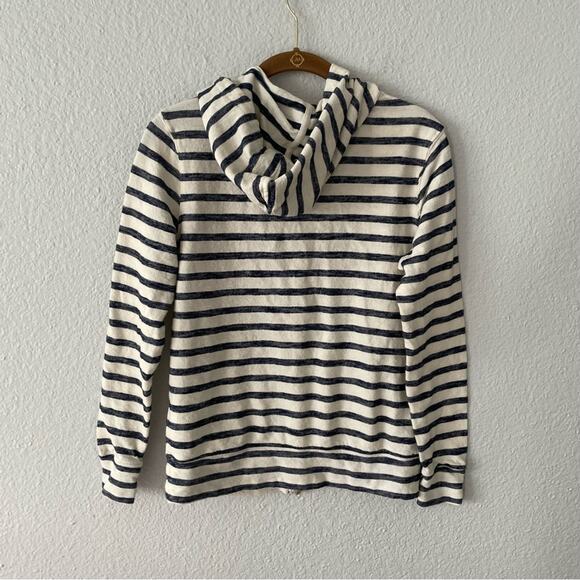 Stripe Zip Up Jacket Navy & Cream with Hood Size XS - Picture 3 of 6